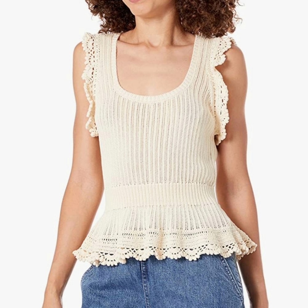 Paige Ammeline Knitted Sleeveless Top Ecru Size XL